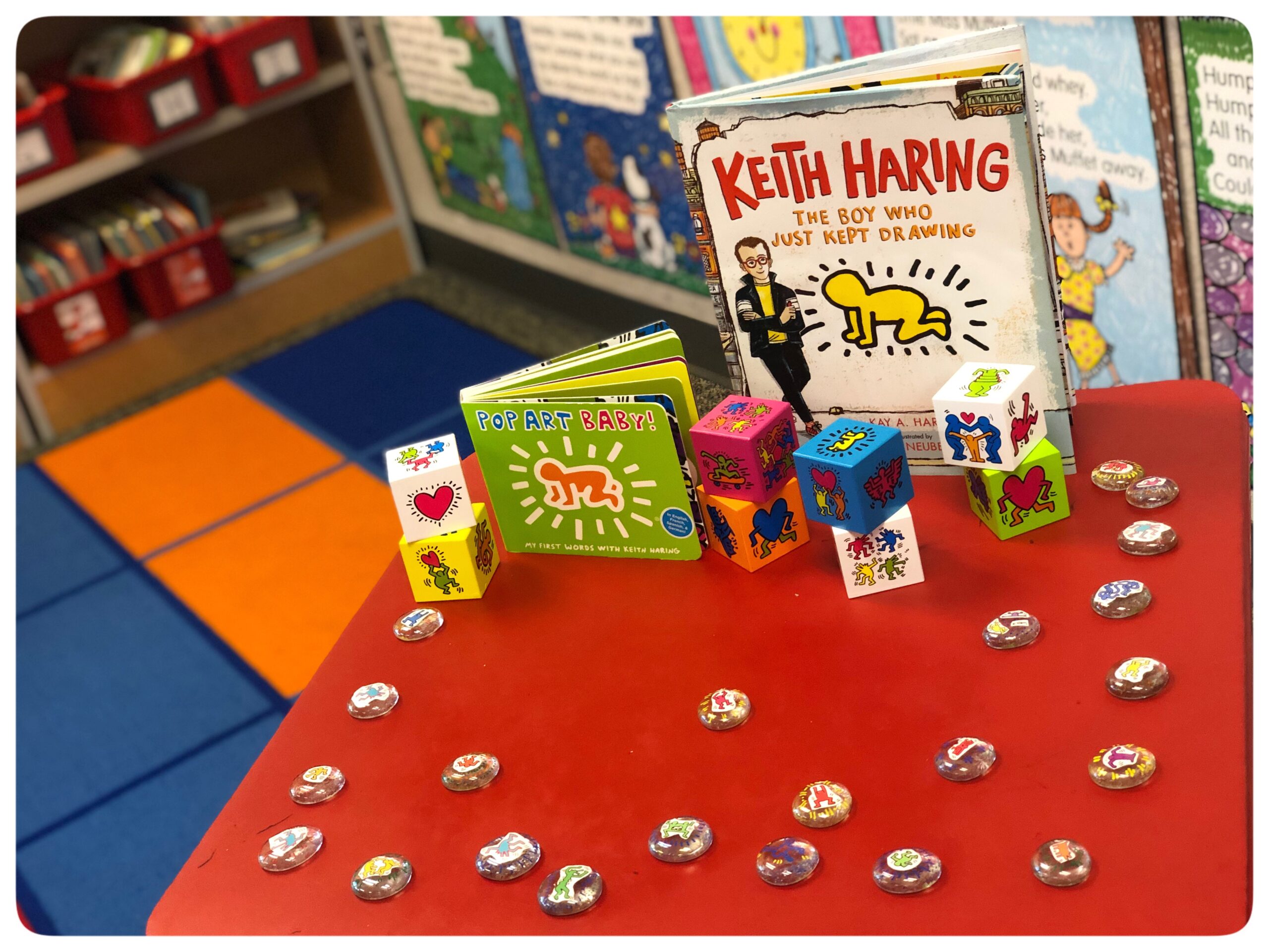Keith Haring, a famous artist, is primarily known for solid, bold lines with vibrant colors.  His vibrant artwork tells of friendship, fun, and acceptance. Today we're creating interactive ways to think about Pop Art while learning about Keith Haring