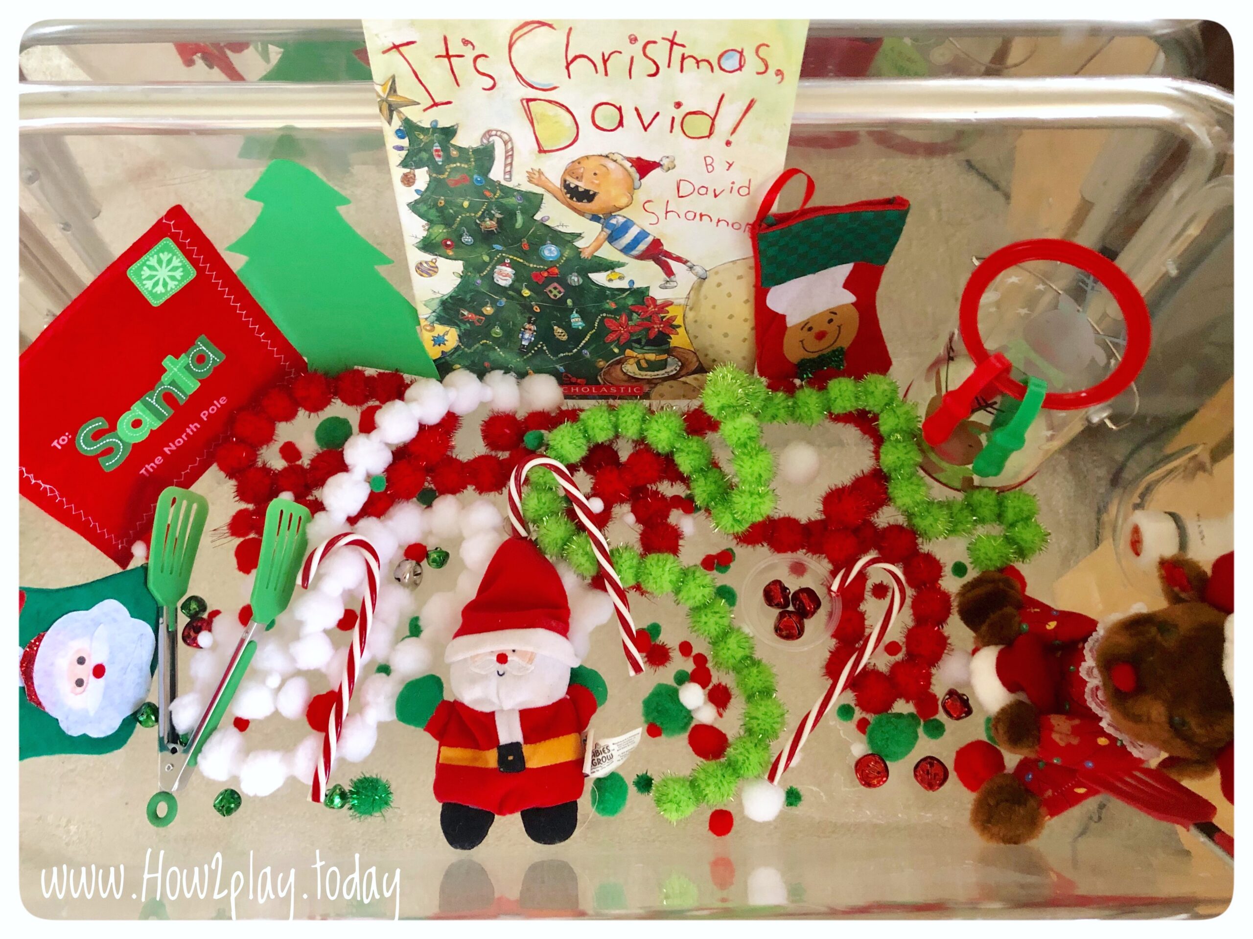 It's Christmas, David Sensory Bin: creating a sensory bin focused around a child's favorite book encourages continued play and love of reading