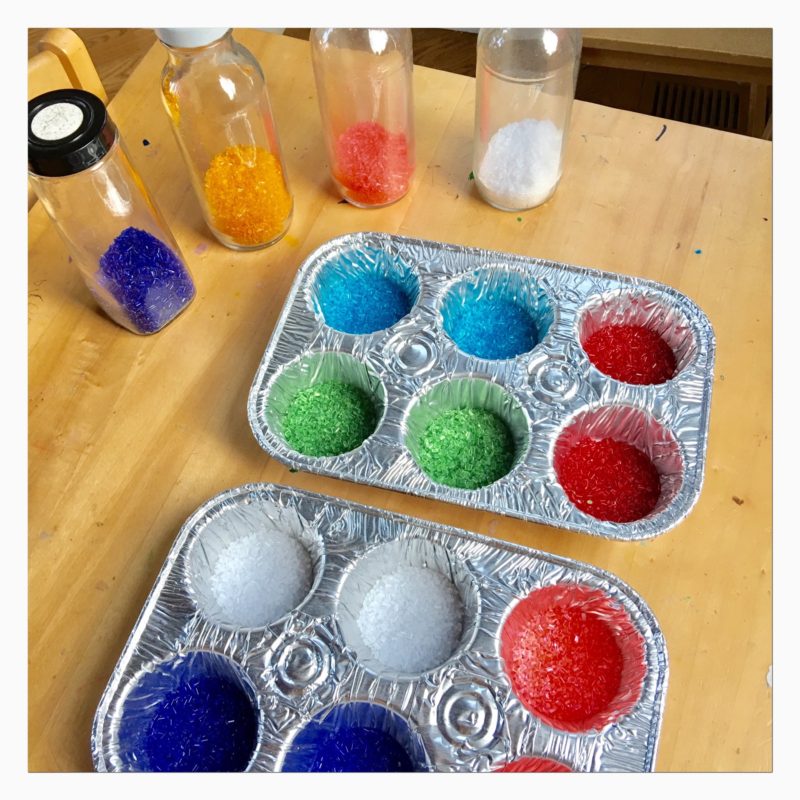 DIY Sun Catchers or you can even make these into ornaments. Using a muffin tin, pour mini crystals to fill the bottom. Melt in oven at 400 degrees for 15 min. Let cool and pop them out. Drill a hole to hang them together or individually.