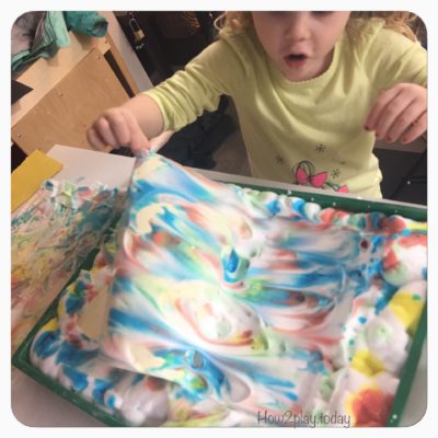 DIY Marbled Painting. This fun arts and crafts projects starts out as a great sensory play where you can teach about mixing colors. The final product is a great piece of art that you can hang, make into a card or gift tag and so much more. 