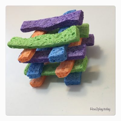 In need of some quiet play?  Making these stacking "blocks" from sponges creates a mess-free and quiet activity