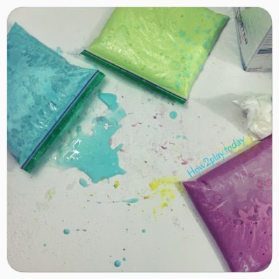 Store slime in ziplock baggies to keep fresh.  You can continue to use this slime over and over again!  Rainbow Slime from @how2playtoday