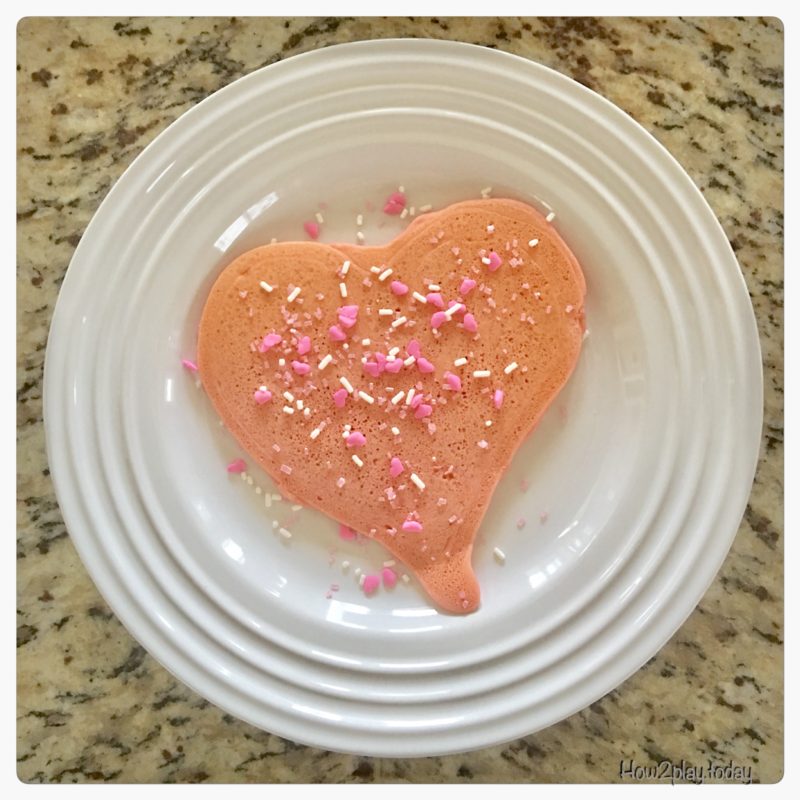 Valentine snacks are easy to make and add some fun to your loved ones. A little food coloring and a squeeze bottles makes your morning pancakes into a sweet dish.
