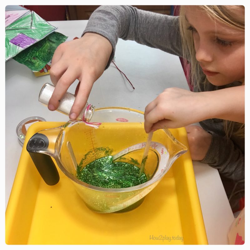 This DIY slime is made from clear glue, liquid starch, food coloring and a whole lot of glitter, which makes it perfect for St. Patrick's Day. You and your little ones will enjoy making and playing with this! Store in container for continuous play all month long.