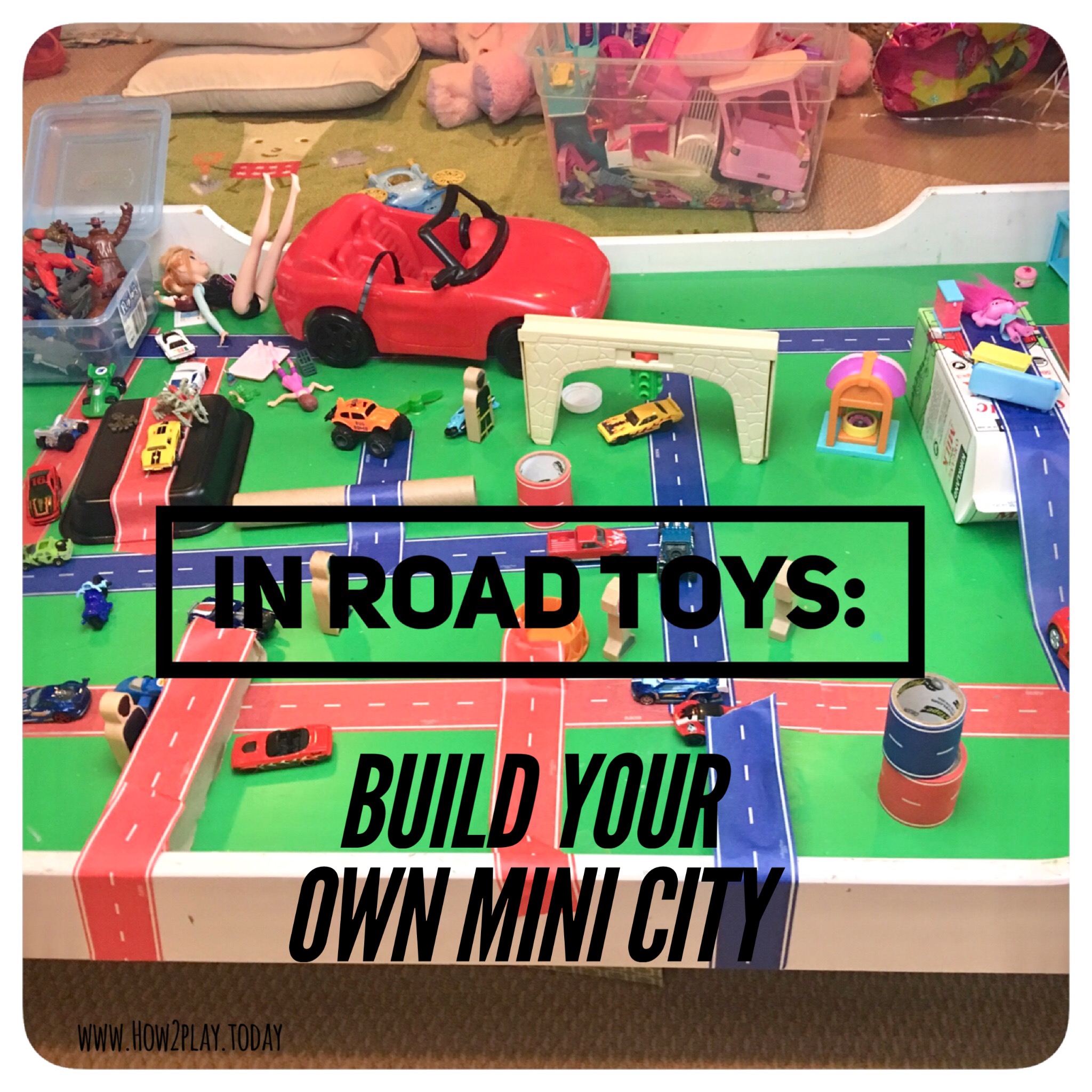 In Road Toys: great for letting kids express their our creativity and build a city exactly how they wish! This #playtape sticks but does not damage the surface at all and is super easy to pull off!