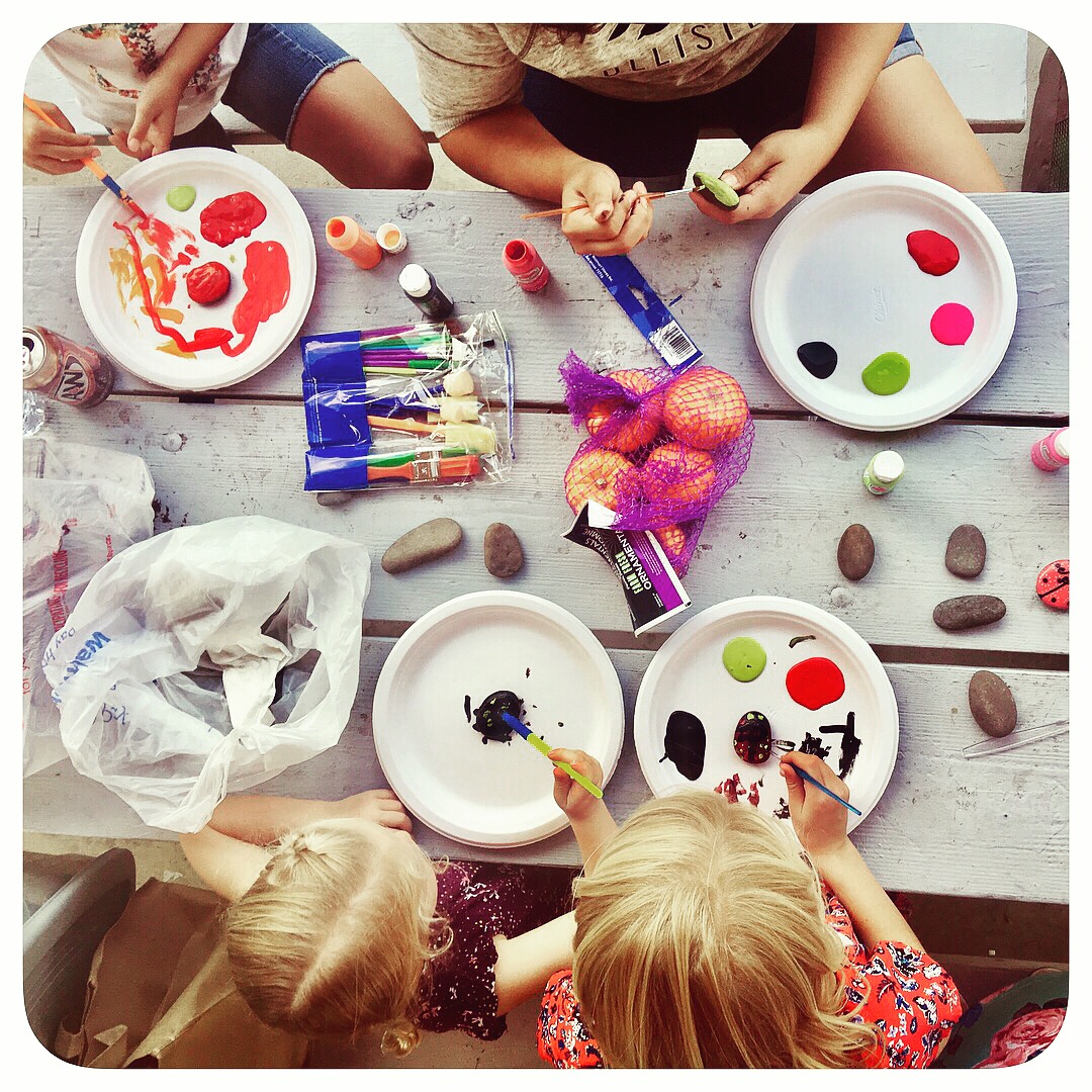 Rainbow inspired rock painting. This is a family friendly and inexpensive activity to keep children entertained. There are many rock groups you can join online.