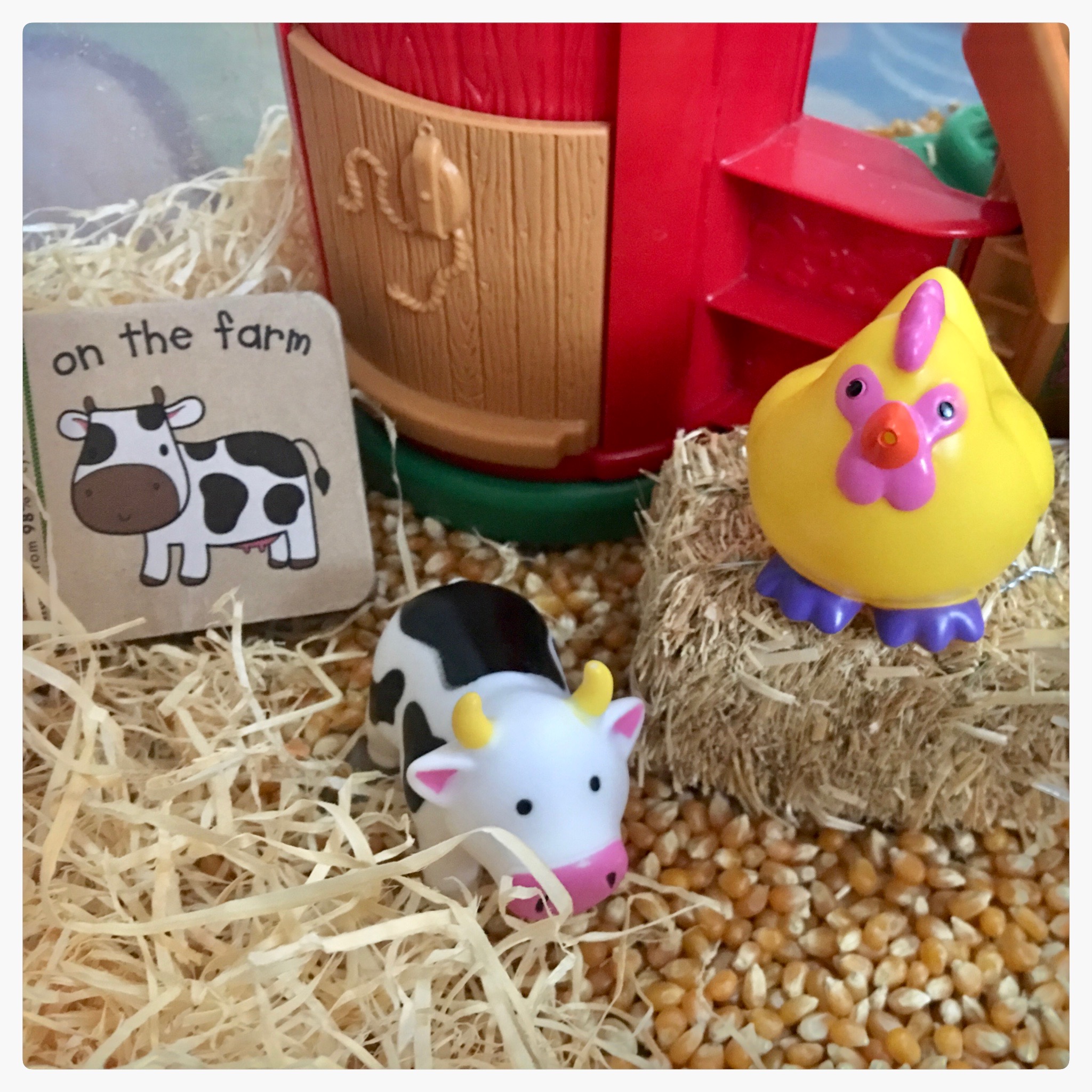 Creating fun and simple sensory bins to explore Farm Animals