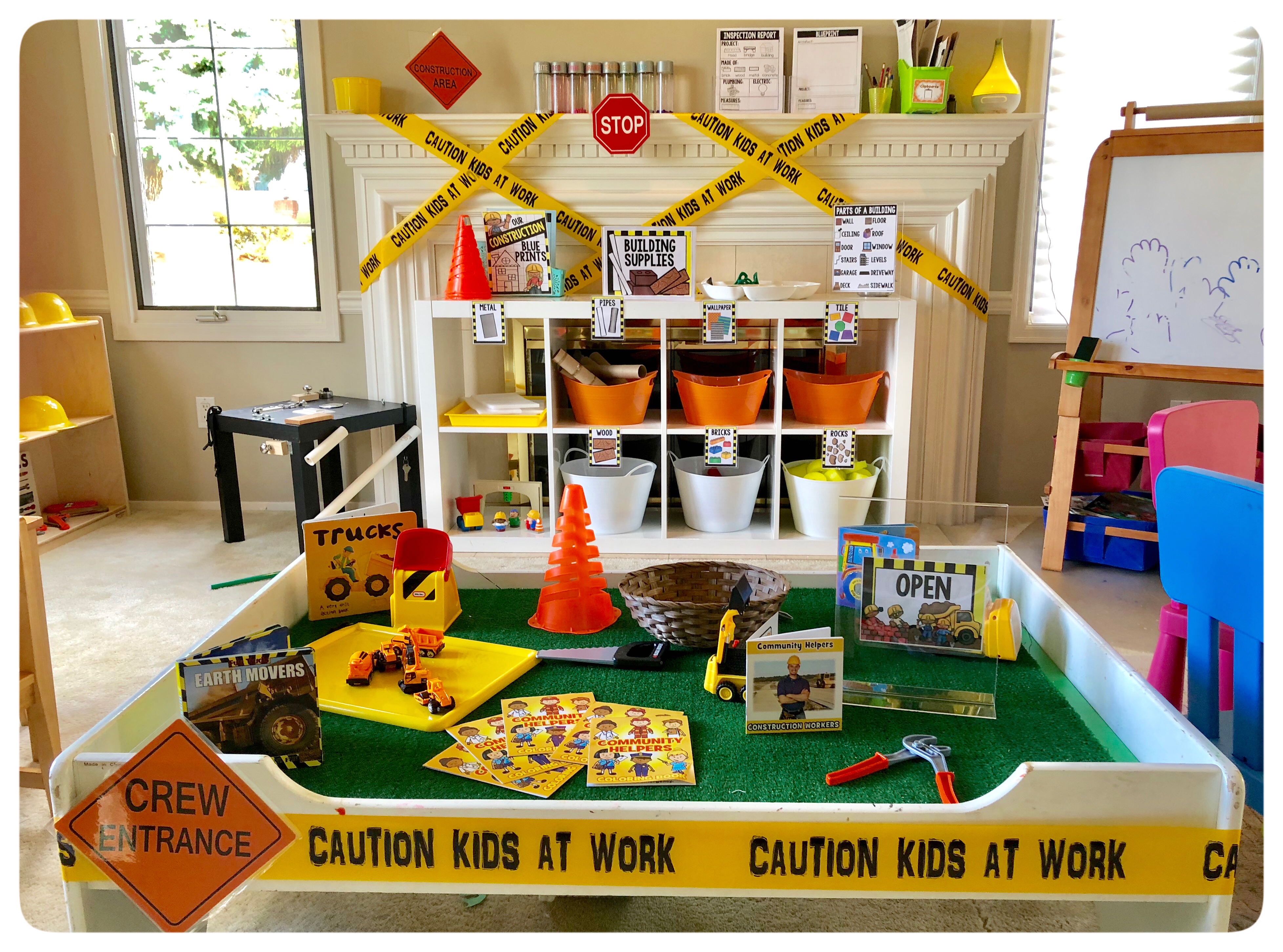 Construction Site!  We will be building math, literacy, science, and social skills during our pretend play.
Play is powerful! Learning through play creates meaningful learning opportunities.