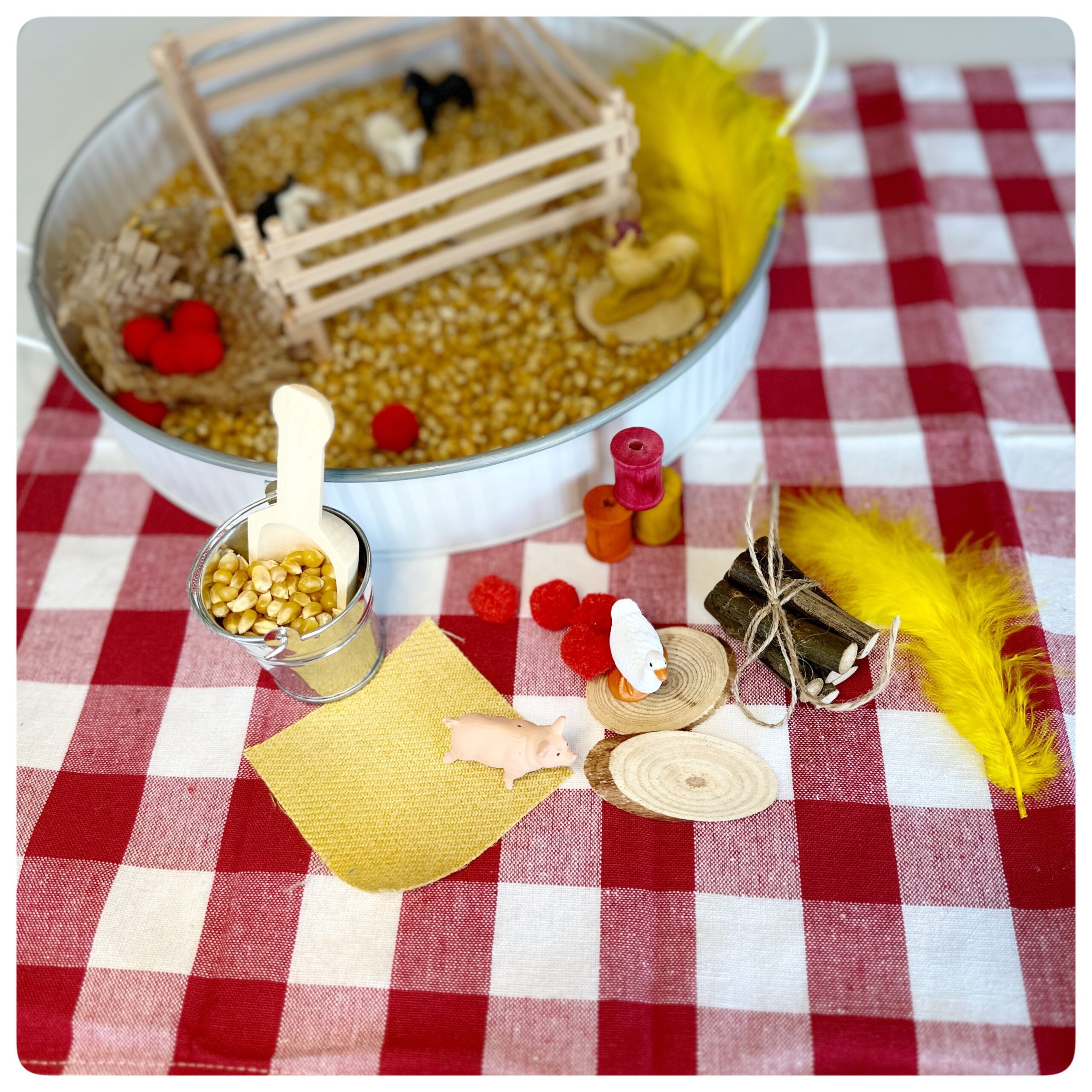 A simple Farm Theme sensory bin that your child will be sure to enjoy.